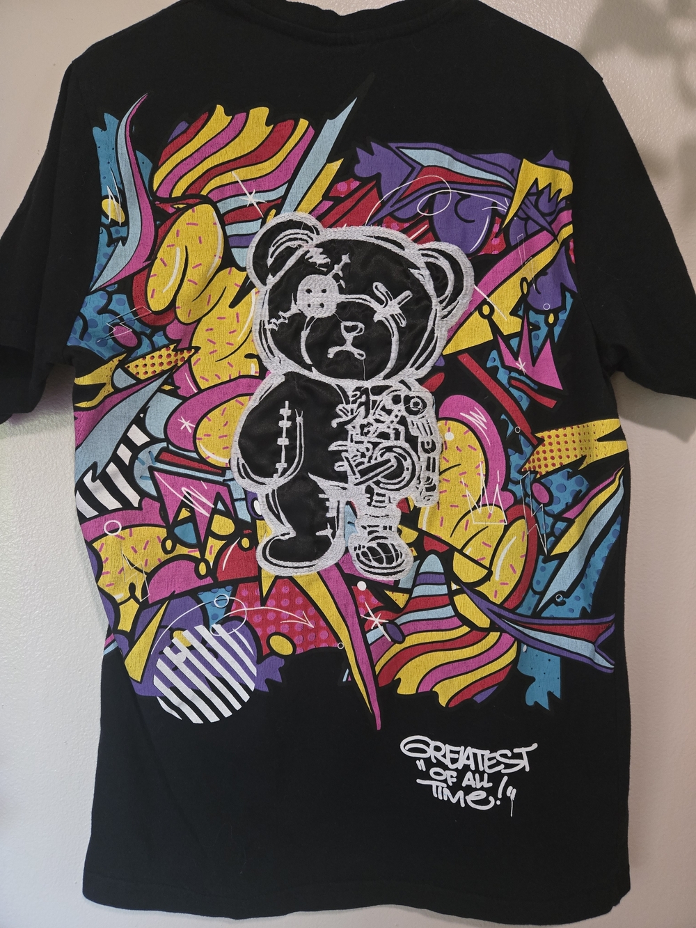 Super Massive Art Series Black Graphic Bear W/Colorful Street Art Print Tshirt